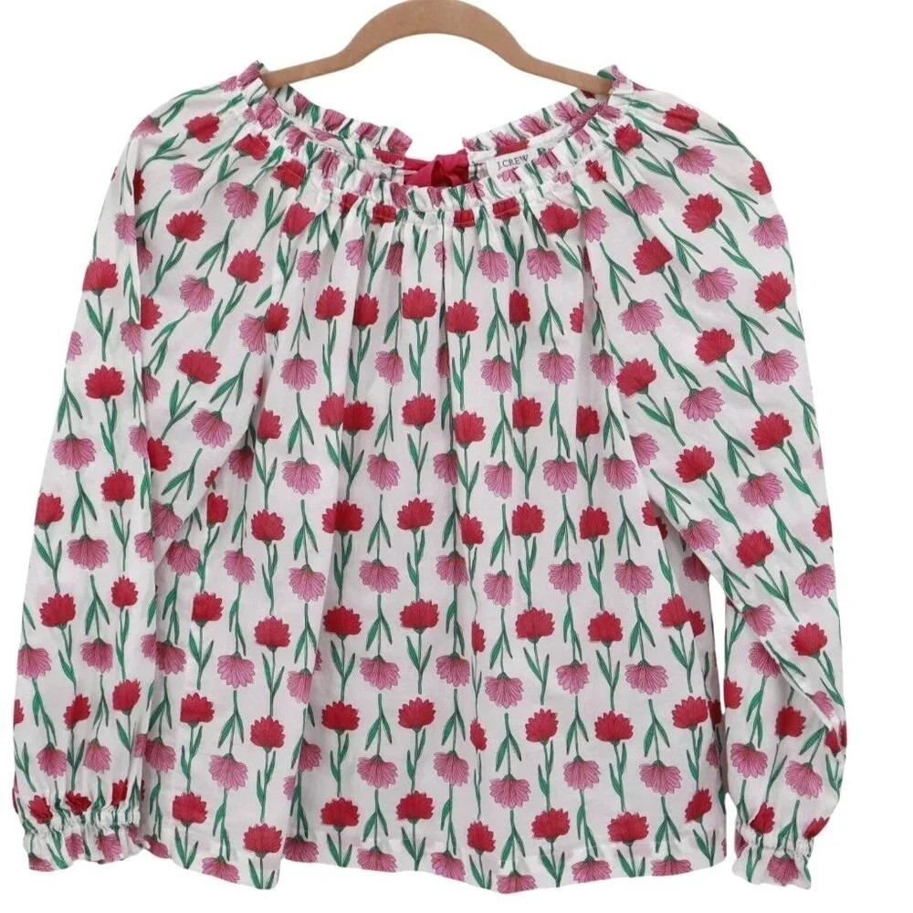J.Crew Womens Floral Cotton Top M Romantic Feminine Ruffle Cottage Garden